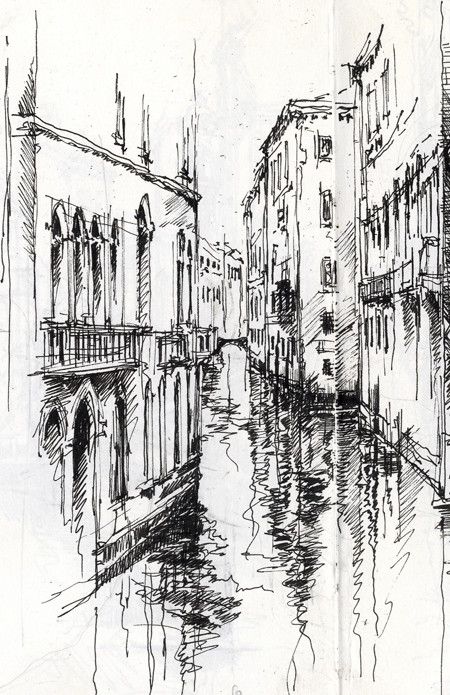 Venetian Canal » Ian Murphy Sketchbooks Venice Sketch Pencil, City Drawing Reference Photo, City Sketch Pencil, Line Sketches Art, Urban Sketching Reference Photos, Buildings Sketchbook, Venice Sketch, Venice Drawing, Messy Drawings