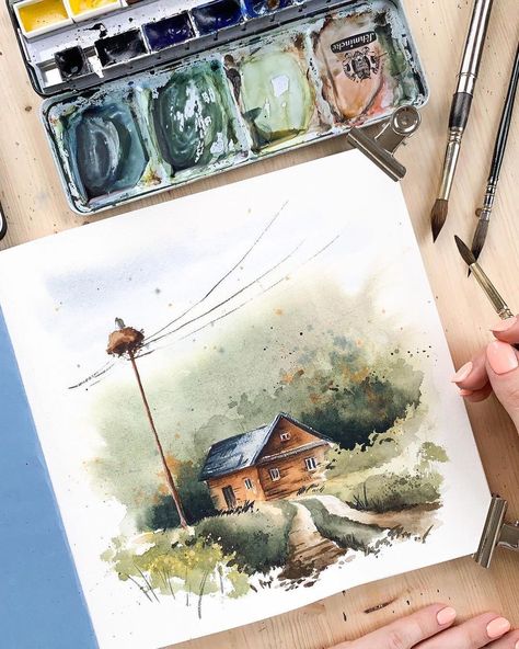 Croquis, Jowishka Art, Watercolor Sketchbook Ideas, Sakura Painting, Mini Sketchbook, Watercolour Sketchbook, Transparent Watercolor, Sketch Watercolor, Watercolor Art Landscape