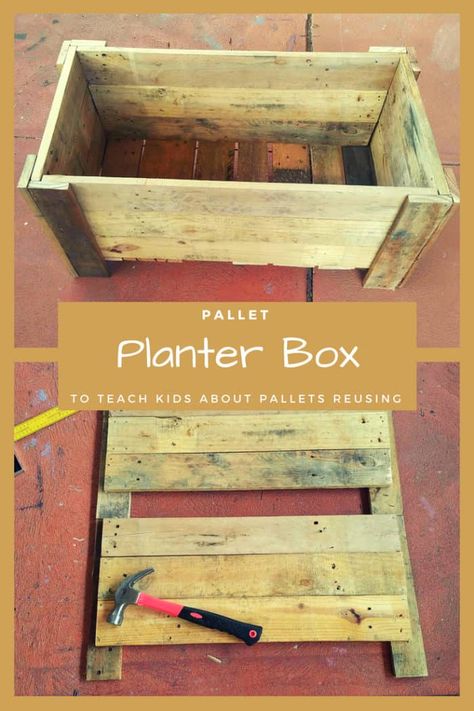 This first part of this project is a pallet planter box which will join on to another planter box that will together join another structure to look like a train in order to decorate a garden at a primary school. The children will learn and help with the rest of the project by painting and... #Garden, #PalletPlanters, #RaisedPlanter, #RecyclingWoodPallets #PalletPlantersCompostBins Things To Make With A Pallet, Upcycled Pallet Furniture, Pallet Planter Diy, Pallet Woodworking, Pallet Planters, Pallet Planter Box, Repurposed Pallet Wood, Wood Pallet Planters, Pallet Boxes