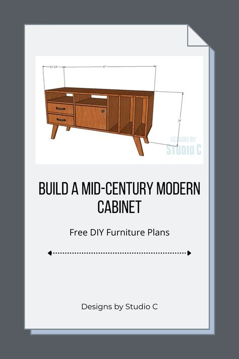 Diy Mid Century Modern Bookshelf, Mid Century Modern Stereo Cabinet, Free Building Plans Diy Furniture Projects, Diy Mid Century Modern Furniture Plans, Diy Modern Sideboard, Mid Century Storage Cabinet, Mid Century Modern Diy Projects, Diy Mcm Tv Stand, Diy Mid Century Modern Coffee Table