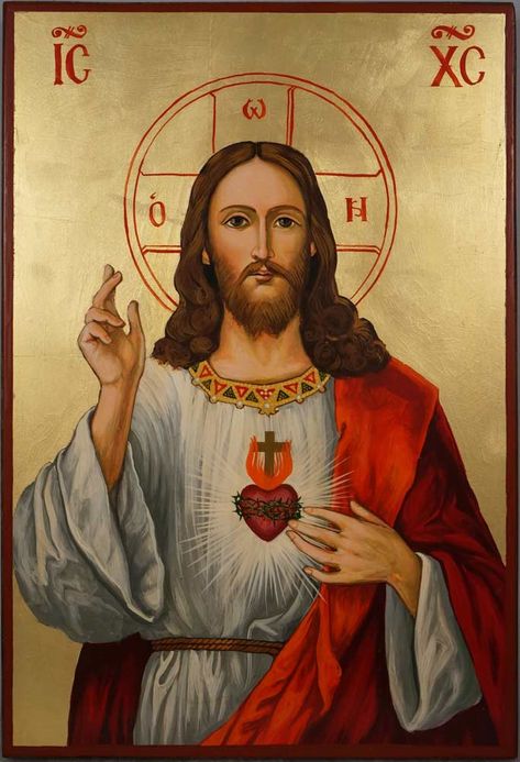 Hand-Painted Roman Catholic Icon of Jesus Christ Sacred Heart Large Roman Catholic Art, Catholic Sacraments, Catholic Artwork, Dark Stained Wood, Catholic Pictures, Orthodox Christian Icons, Religious Pictures, Jesus Photo, Christian Artwork