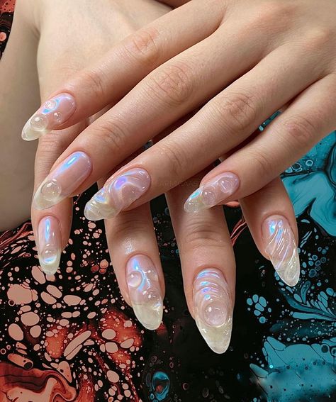 Bubble Inspired Nails, Bubbly Nail Art, Bubble Nails Art, Water Bubble Nails, 3d Blob Nails, 3d Bubble Nails, Bubbles Nail Art, Raindrop Nails Water Drops, Nails With Bubbles