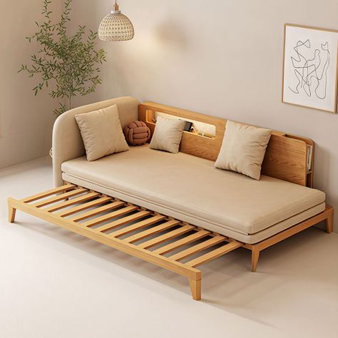 Hernest | 78 inch Modern Solid Wood Pull Out Sofa Bed with Charging Station, Cotton Linen Upholstered 3 Seater Counch Convertible Sofa Bed with 3 Pillows Game Room Office, Beds For Small Spaces, Convertible Bed, Minimalist Sofa, Pull Out Sofa Bed, Modern Sofa Bed, Sofa Bed Design, Pull Out Sofa, Upholstered Daybed