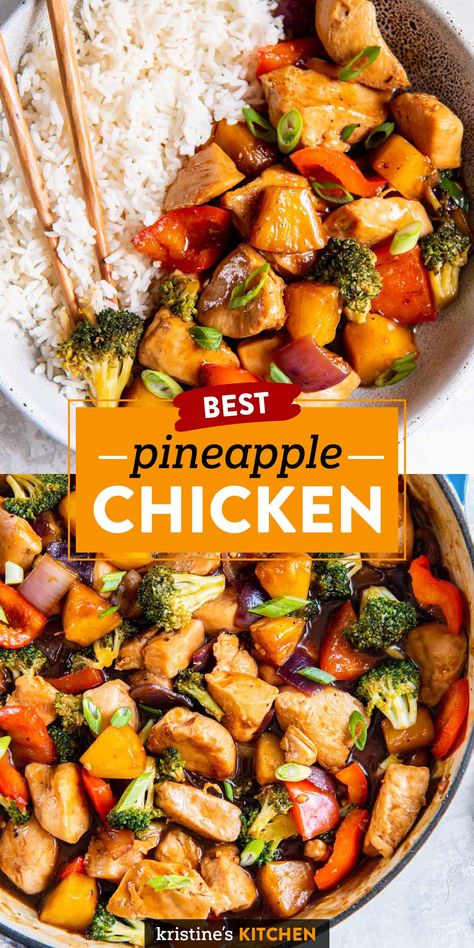 This Pineapple Chicken is an easy stir fry recipe made with chicken, canned pineapple, broccoli and teriyaki sauce. Serve it with green onions and rice for an easy dinner! Easy Pineapple Chicken, Pineapple Chicken Breast, Pineapple Chicken Stir Fry, Teriyaki Pineapple Chicken, Pinapple Recipes, Stir Fry Recipes Healthy, Teriyaki Chicken Stir Fry, Pineapple Chicken Recipes, Easy Teriyaki Chicken