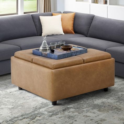 Cole & Rye Modern Faux Leather Storage Display Serving Ottoman - Sam's Club Tan Leather Storage Ottoman, Flip Top Ottoman, Living Room Ottoman With Storage, Foot Rest Coffee Table, Flip Top Ottoman Coffee Table, Ottoman With Sectional Couch, Faux Leather Storage Ottoman, Mismatched Sofa And Ottoman, Cushion Ottoman Coffee Table