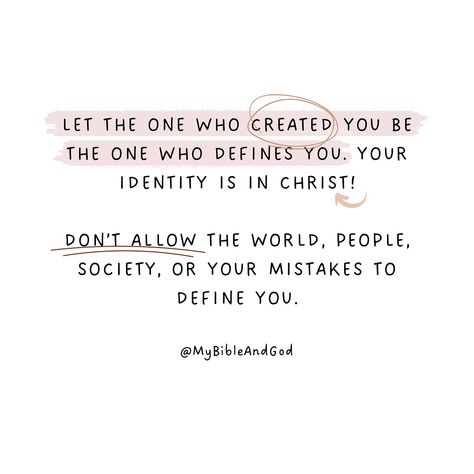 Your identity is in Christ! Don’t allow the world, people, society, or your mistakes to define you. Let God be the only one who defines you because He made you and He knows who you are and your identity. We all have those moments when the cares of our hearts are just so many, and if you experience this, let God’s word console and cheer your soul. Psalm 94:19 - and you will be reminded of who you are in Him. 👉 You are made in the image and likeness of God. (Genesis 1:27) 👉 You are fearfully... Gods Word Is True, Not Knowing Who You Are, Psalms 94:19, What Does God Say About Me, Genesis 1:27, Psalm 94:19, Waiting Season, Identity Quotes, Kingdom Minded