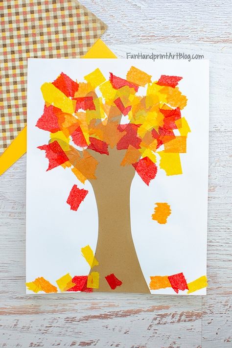 How to make a Tissue Paper Fall Tree Handprint Craft with toddlers, preschoolers, and kindergartners. #craftsforkids #funhandprintartblog #fallcraftsforkids Tree Handprint Craft, Worship Wednesday, Tree Handprint, Fall Handprint Crafts, Hand Print Tree, Fall Crafts For Toddlers, September Crafts, Prek Crafts, Autumn Leaves Craft