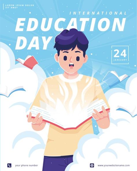 Education For All Drawing, Cute Poster Design For School, Educational Design Graphics, Poster Design Cartoon, Education Design Poster, Student Vector Illustration, Vector Poster Illustration, Vector Art Poster, Student Day Poster Design