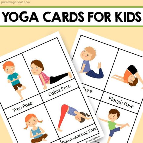 Yoga Cards for Kids – Parenting Chaos Preschool Yoga, Gym Items, Toddler Yoga, Childrens Yoga, Yoga Cards, Health Yoga, Kids Yoga Poses, Kids Yoga, Mindfulness For Kids