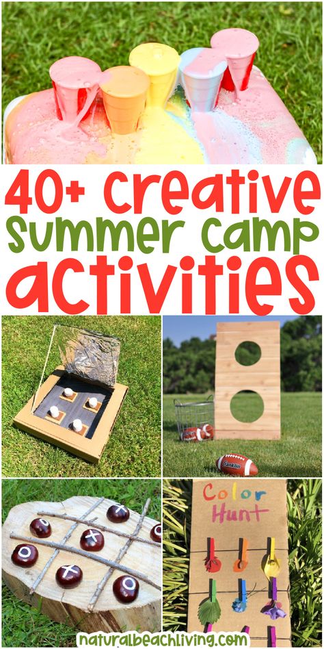 40+ Creative Summer Camp Activities for Kids - Natural Beach Living Spring Activities For Toddlers Outdoor, Summer Fun Outdoor Prek Activities, Easy Summer Camp Activities, Summer Program Activities For Kids, Summer Camp Ideas For Teens, Summer School Age Program Ideas, Steam Summer Camp Ideas, Nature Summer Camp Activities, Summer Kids Activities At Home