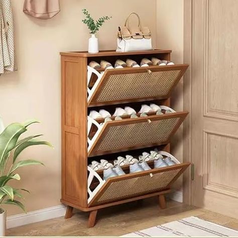 PRICES MAY VARY. [Premium Materials and Dimensions] This shoe rack is made of high-quality bamboo and has a long service life. Dimensions 26.37 "L x 9.84" W x 44.4 "H. [Large capacity] This shoe cabinet features photo frames, green plants, and small items on the top platform. The bottom of the shoe cabinet provides additional storage space for daily shoes. The three-layer storage space can accommodate the entire family's shoes, which can accommodate approximately 24-30 pairs of shoes. The plasti Hidden Shoe Cabinet, Shoe Storage Cabinet Entryway, Narrow Shoe Storage, Entryway Narrow, Shoe Cabinet Design, Small Shoe Rack, Shoe Rack For Small Spaces, Modern Shoe Rack, Wooden Shoe Cabinet