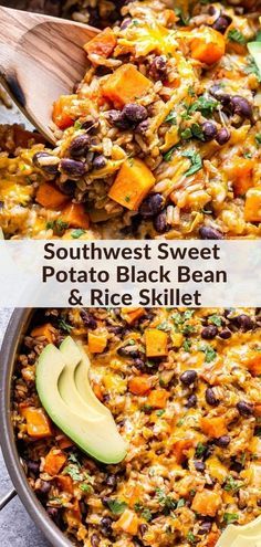 Healthy Simple Vegetarian Recipes, Healthy Meals No Dairy, Easy Healthy Dinner Meatless, Southwest Sweet Potato, Tasty Dinner Recipes, Black Bean And Rice, Bean And Rice, Sweet Potato Black Bean, Rice Skillet