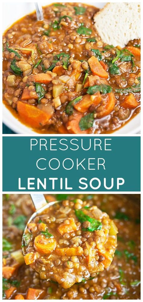 Spinach Lentil Soup Instant Pot, Carrot Lentil Soup Instant Pot, Instant Pot Lentil Soup Recipe, Veggie Lentil Soup Instant Pot, Chicken And Lentil Soup Instant Pot, Lentil Soup In Instant Pot, Lentil Potato Soup Instant Pot, Lentil Pressure Cooker Recipes, Insta Pot Lentil Soup Recipe