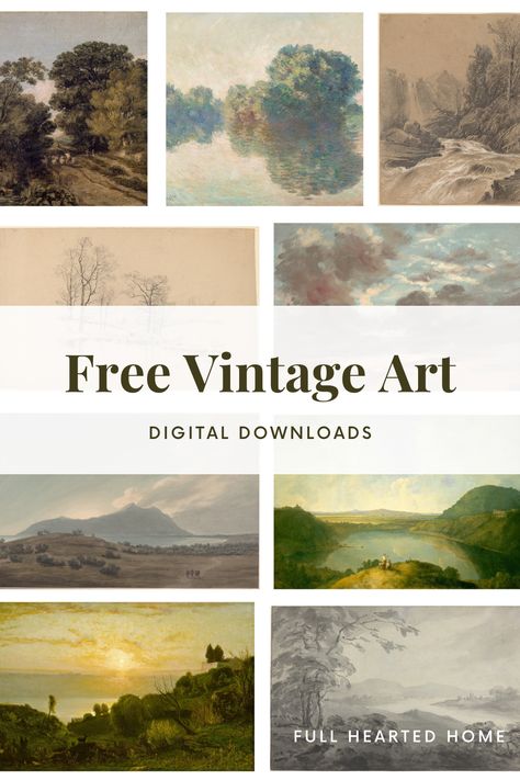 Free Vintage Art Digital Downloads - Full Hearted Home Wall Art Landscape Pictures, Vintahe Wall Art, Kate Hodges Design, Large Framed Vintage Art, Full Hearted Home, Modern Vintage Artwork, Antique Art Paintings Vintage, Free Downloadable Vintage Prints, Landscape Free Printables