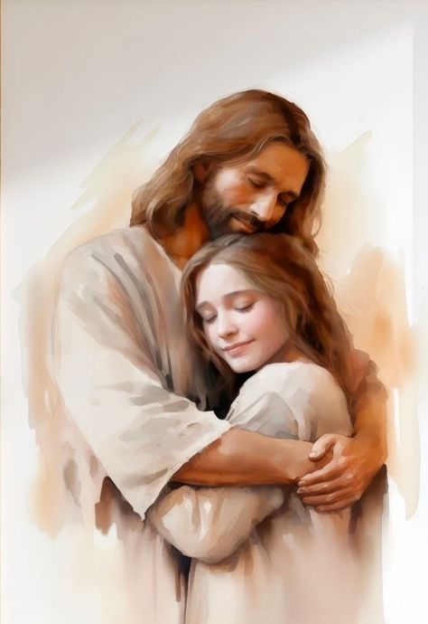 Jesus Hugging Me, Hugging Jesus, Lds Wallpaper, Jesus And Me Illustration, Week Routine, Jesus Illustration, Jesus Watercolor, Vista Print, Jesus Artwork