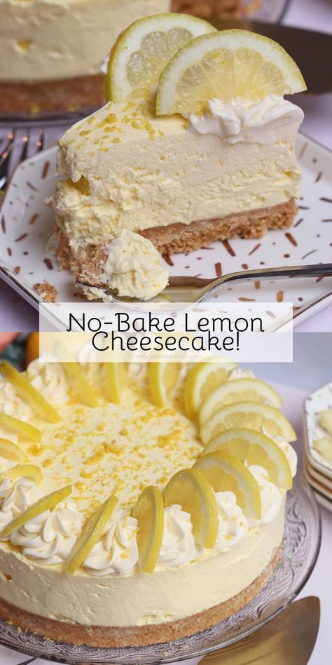 No-Bake Lemon Cheesecake - Back to Basics - Jane's Patisserie No Bake Goodies Sweet Treats, Lemon Cheesecake Cake Recipe, Lemon Desserts Easy Puddings, Quick Fun Desserts, Triple Decker Cheesecake, Lemon Ripple Cheesecake, No Bake Desserts Lemon, Easy Citrus Dessert, Favorite Brand Name Recipes