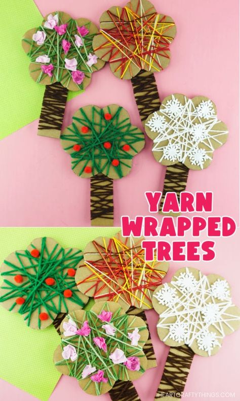 Seasons Activities For Kindergarten, Four Seasons Preschool Activities, Tree Projects For Preschool, Spring Waldorf Crafts, Trees Crafts Preschool, Season Art For Kids, Preschool Tree Crafts, Trees For Preschoolers, Tree Art Preschool