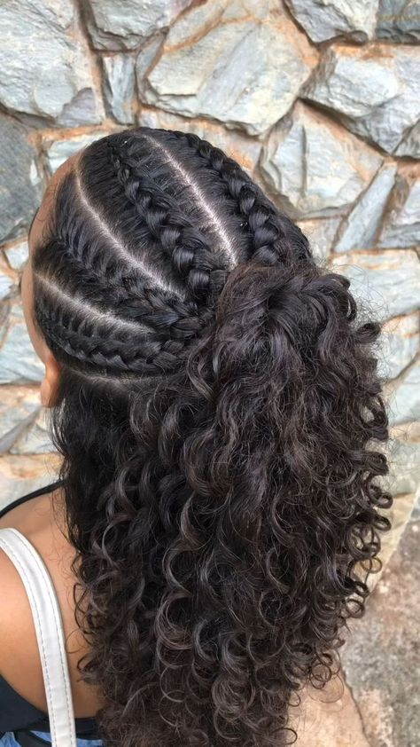 Braids For 2c Hair, Braiding Hair Ideas For Black Women, Braids Hairstyles Wavy Hair, Curly Hair Styles For 4th Of July, Half Ponytail With Braid, 2 Pigtails With Braids, Half Up Half Down With Beads, Hairstyles For Long Hair French Braids, Easy Fancy Curly Hairstyles