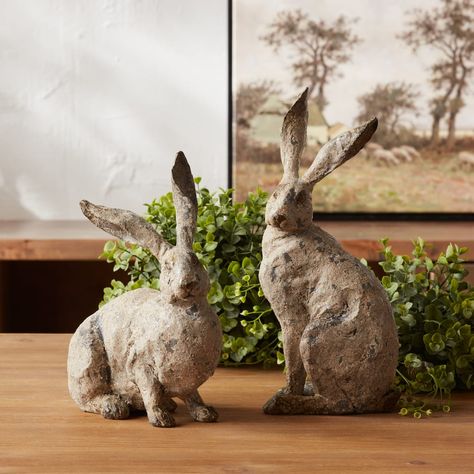 Figurine, Wicker Storage Trunk, Rabbit Statue, Bunny Wall Art, Bunny Statue, Rabbit Sculpture, Rabbit Decor, Rustic Ceramics, Rabbit Figurine