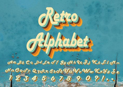 70s Font Tattoo, 50s Font Alphabet, 70s Fonts Alphabet, Flowy Fonts Alphabet, 70s Lettering Alphabet, Retro Typography Alphabet, 60s Font Alphabet, Retro Word Art, 70s Font Alphabet