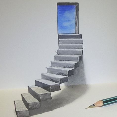 stairs door 3d drawing Stairs 3d Drawing, Simple 3d Drawing, Stairs Door, Drawings On Lined Paper, Easy 3d Drawing, How To Draw Stairs, 3d Pencil Drawings, Optical Illusion Drawing, Illusion Drawings