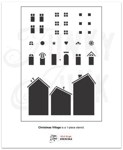 DIY Christmas village with wood and stencils - Funky Junk InteriorsFunky Junk Interiors Cartonnage, Tela, Natal, Diy Wooden House Decor, Wooden Houses Craft Decor, Architecture Cartoon, Wooden Christmas Village, Wooden House Decoration, Snowflake Heart