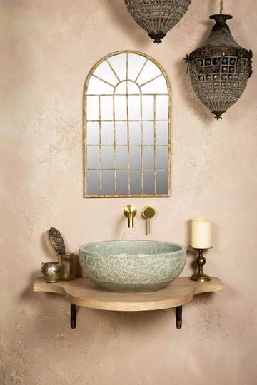 Artisan Small Cloakrooms, Bohemian Style Bathroom, Wash Basin Sink, Moroccan Bathroom, Countertop Bathroom, Basin Design, Rustic Bohemian, Bathroom Countertops, Hus Inspiration