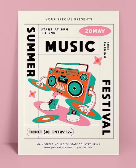 Fun Posters Design, Poster For Event Ideas, Flyer Inspo Aesthetic, Flyer For Event, Graphic Design Event Flyer, Design Festival Poster, Musical Festival Poster, Poster Design For Event, Pop Up Event Flyer