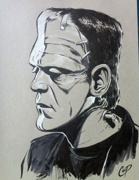 Frankenstein Tattoo, Tone Paper, Art Chicano, Frankenstein Art, Elephant Artwork, Monster Artwork, Horror Drawing, Pop Art Drawing, Boris Karloff