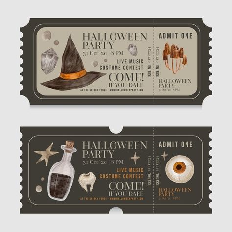 Ticket Collection, Carte Halloween, Gift Card Design, Ticket Design, Pola Kartu, Halloween Tags, Vintage Minimalist, Mascot Logo, Retro Halloween