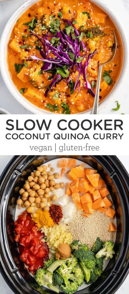 Crockpot Vegan Curry, Vegetarian Curry Slow Cooker, Healthy Slow Cooker Meals Vegetarian, Tofu In Slow Cooker, One Pot Vegan Curry, Slow Cooker Quinoa Soup, Slow Cooker Vegetarian Indian Recipes, Slow Cooker Thai Curry Vegetarian, Crockpot Recipe Vegetarian