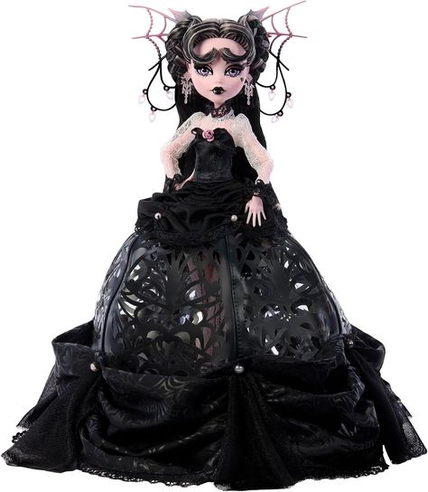 Haute Couture, Draculaura Doll, Gothic Gowns, Cage Skirt, Monster High Draculaura, Headpiece Accessories, Satin Bustier, Dark Fairytale, Lace Stockings