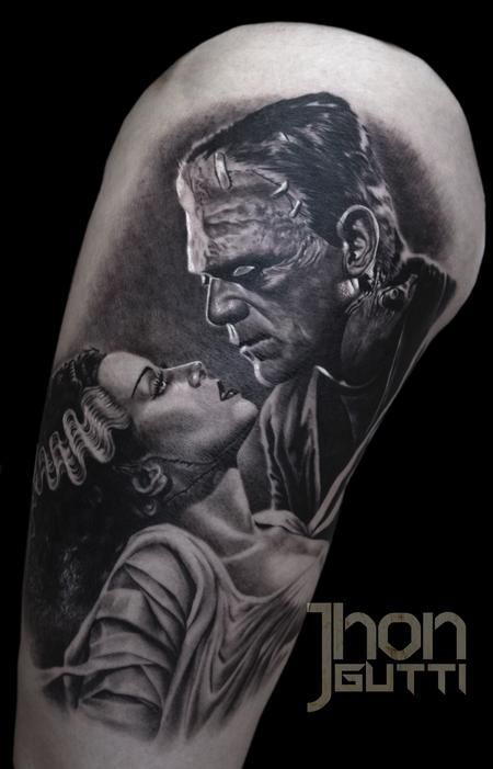 Frankenstein And The Bride Tattoo, Frankenstein And His Bride Tattoo, Frankenstein And Bride Tattoo, Nosferatu Tattoo, Bride Of Frankenstein Tattoo, Frankenstein Bride Of Frankenstein, Tattoo Sketch Art, Dracula Tattoo, Frankenstein Tattoo