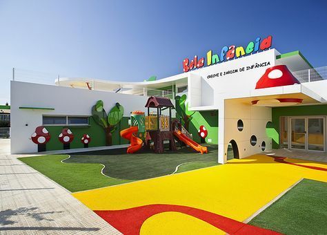 Creche Bela Infancia | VC Group | Original building concepts | Flickr Daycare Building Exterior, Building Color Combination, Kindergarten Architecture, Kindergarten Interior, Preschool Designs, School Building Design, Daycare Design, Daycare Decor, مركز ثقافي