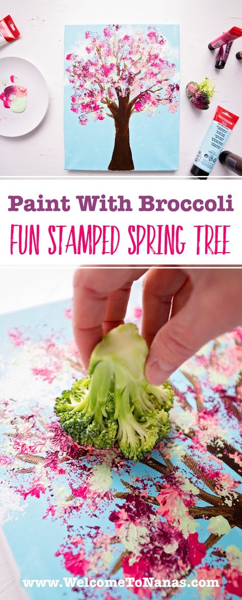 Spring Themed Crafts For Toddlers, Spring Craft Activities For Preschoolers, Spring Crafts Eyfs, Toddler May Crafts, Spring Craft Ideas For Toddlers, Spring Themed Crafts For Kids, Spring Activities For Kids Toddlers, Broccoli Painting Preschool, Spring Theme Preschool Crafts