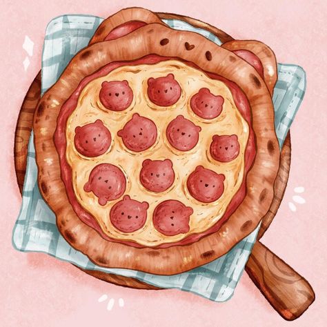 Abbey and Bear on Instagram: “A beary cute pepperoni pizza! I really want to make a food illustration book so I’m thinking about drawing some bear themed dishes. What do…” Essen, Bear Treats, Pizza Drawing, Beary Cute, Pizza Shapes, Cute Pizza, Bear Recipes, Pizza Art, 귀여운 음식 그림