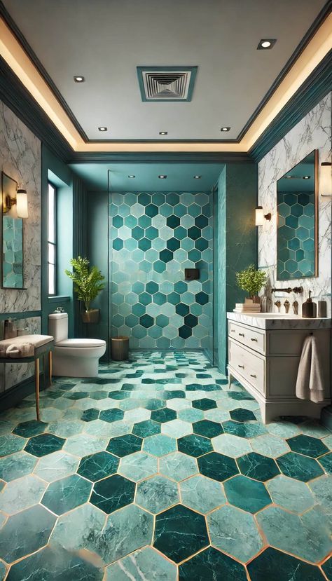 15+ Affordable Teal Bathroom Ideas That Look Luxurious 60 Teal House Interior, Dark Teal Bathroom Ideas, Teal And Black Bathroom, Teal Bathrooms, Affordable Bathroom Ideas, Bathroom Colour Ideas, Teal And Brown Bathroom, Dark Brown Bathroom, Green Marble Bathroom