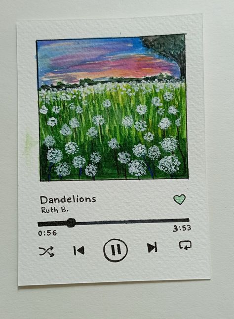 Inspired by tye song Things To Paint Music Related, Painting Song Lyrics On Canvas, Song Illustration Drawings, Dandelions Song Drawing, Drawing Inspired By Songs, Drawing Spotify Cover, Simple Drawings With Quotes, Diy Spotify Song Card, Paintings Inspired By Songs