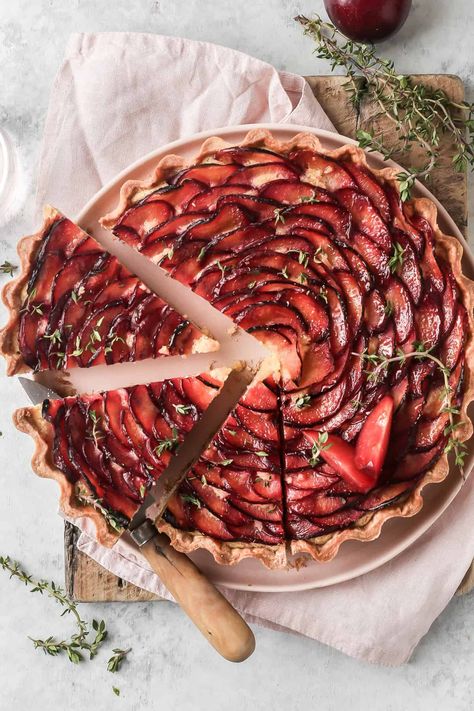 Plum Frangipane Tart makes the perfect Spring/Summer dessert. Homemade sweet short crust pastry is filled with Italian almond frangipane filling and topped with slices of sweet, juicy plums. An incredibly impressive tart to look at but surprisingly easy to make. By Emma Duckworth Bakes Sweet Short Crust Pastry, Plum Frangipane, Plum Frangipane Tart, Short Crust Pastry, Almond Frangipane, Lemon Blueberry Bundt Cake, Plum Tart, Almond Pastry, Frangipane Tart