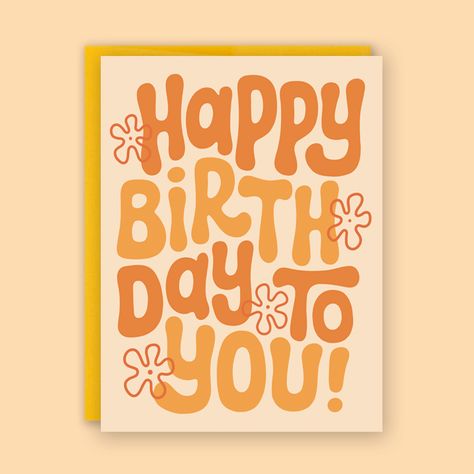 Groovy Happy Birthday Greeting Card - Single Card Greetings For Mom Birthday, Card Design Birthday, Birthays Card Aesthetic, Groovy Birthday Card, Procreate Birthday Card, Birthday Graphic Design Ideas, Digital Birthday Cards Design, Letter Design Ideas Cards, Happy Birthday Groovy