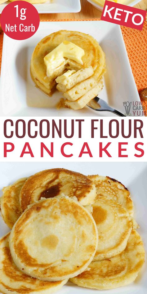 This easy recipe for fluffy gluten-free pancakes is a tasty breakfast treat. Fluffy Coconut Flour Keto Pancakes, Keto Pancakes Easy, Keto Fluffy Pancakes, Keto Coconut Flour Pancakes, Fluffy Keto Pancakes, Breakfast Keto Recipes, Coconut Flour Pancakes Recipe, Fluffy Gluten Free Pancakes, Coconut Flour Pancakes