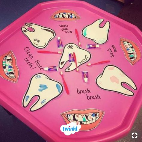 Provactions Preschool, Healthy Eating Tuff Tray Ideas, Psed Eyfs Activities Preschool, Tuff Tray Ideas Kindergarten, All About Me Eyfs, Tuff Tray Ideas, Tuff Tray Ideas Toddlers, Dental Health Preschool, Tuff Trays