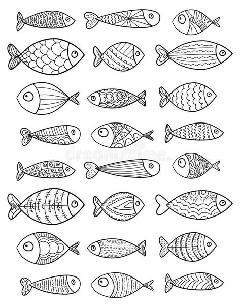 Zentangle Patterns, Zen Doodle, Illustration For Children, Arte Doodle, Linear Art, Fish Illustration, Fish Drawings, Fish Patterns, Fish Design