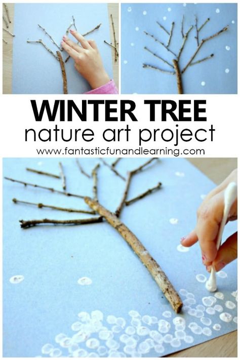 Tree Art For Kids, Winter Tree Art, Project For Preschool, Kunst For Barn, Boom Kunst, January Crafts, Winter Art Projects, Winter Kindergarten, Winter Activities For Kids