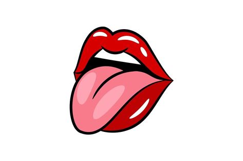 Glossy red woman lips with tongue on white background. Vector illustration Lip With Tongue Out Drawing, Lips Cartoon, Woman Lips, Lips Illustration, Pop Art Lips, Kiss Tattoos, Flaming Lips, Joker Artwork, Sneaker Posters