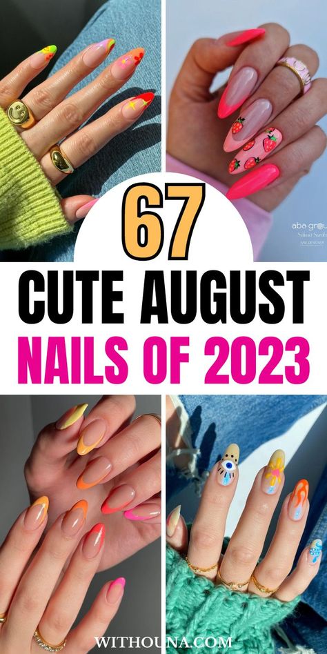 August is finally here and I can't miss a chance to get my August nails done to celebrate this warm and cute summery month. Thus, These August nails of 2023 are the best summer nails to upgrade your nail design. You have a range of August nail colors to choose from. We've got you everything from August nails designs, August nails ideas, August nails trend 2023, summer August nails, August nail ideas 2023, bright summer nails 2023, August nails designs 2023 and more. Cute August Nails, Latest Nail Colours, Beach Nail Art, Cute Summer Nail Designs, Fun Summer Nails, August Nails, Back To School Nails, Bright Summer Nails, Cute Summer Nails