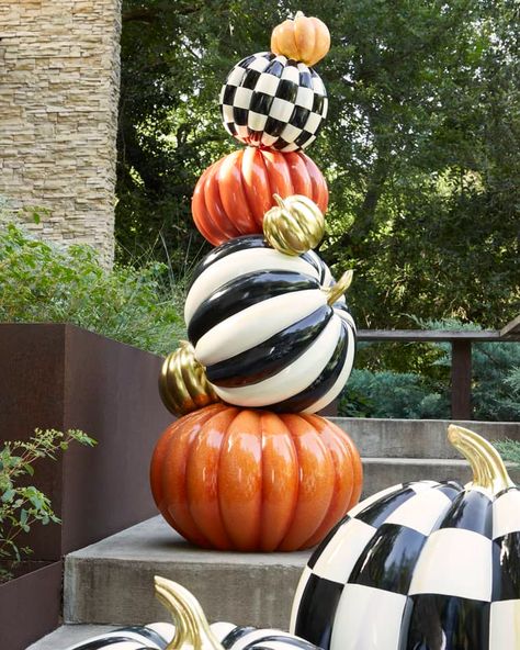 Mackenzie Childs Diy, Mackenzie Childs Inspired, Mckenzie And Childs, Halloween Pumpkin Designs, Front Yard Decor, Pumpkin Topiary, Dekor Diy, Pumpkin Halloween Decorations, Stacked Pumpkins