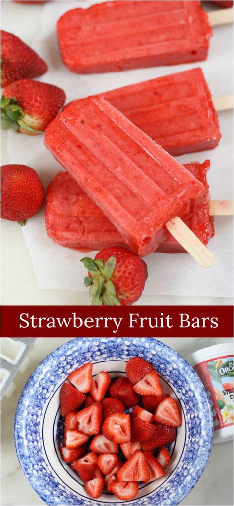 Strawberry Frozen Fruit Bars #sunshinebars #strawberries #popsicles #recipes Fruit Dogs Can Eat, Fruit Bars Recipe, Frozen Strawberry Desserts, Frozen Strawberry Lemonade Recipe, Popsicles Recipes, Fruit Popsicle Recipes, Fruit Pop, Frozen Recipes, Frozen Fruit Bars