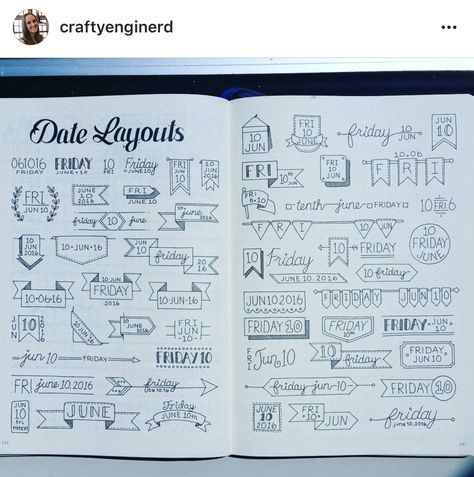 Date layouts bujo Journal D'inspiration, Bullet Journal Headers, Bullet Journel, Dot Journals, Planner Inspiration, Bujo Inspiration, Bullet Journal Inspo, Bullet Journal Layout, Journal Layout