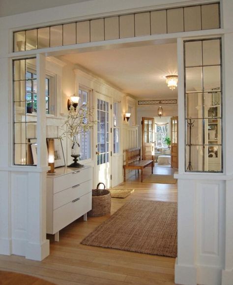 Nora Efron Interiors, Charming House Decor, Cottage School Room, Types Of House Design Styles, Home Expansion Ideas, Open Concept With Fireplace, 1960s Remodel, Dream Home Interiors, Interior Windows Between Rooms